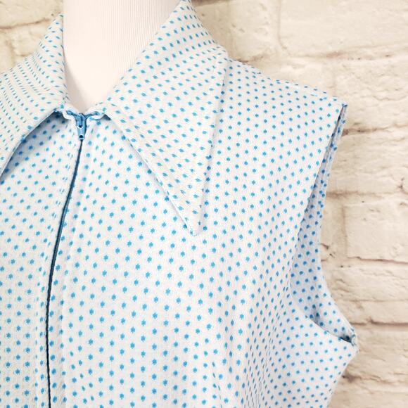 Vintage 1970s Volup Sheath Dress Blue White Dot Pointed Collar Belted Sz 20 - Picture 5 of 12
